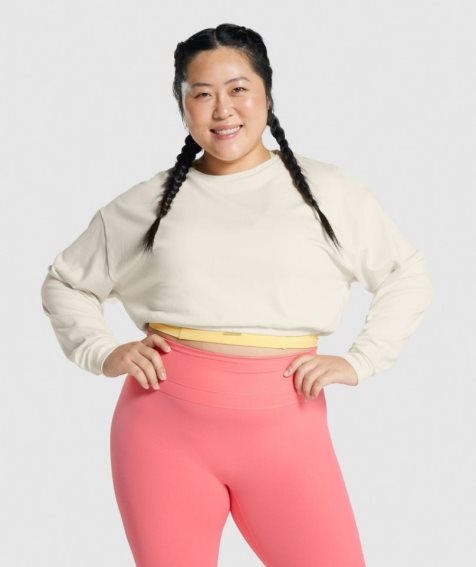 Women's Gymshark Whitney Cropped Sweatshirts Cream | CA 57861N